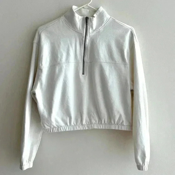 BP White 1/4 Zip Sports Jacket, Athleisure Athletic White Sweatshirt, Small - Picture 2 of 16